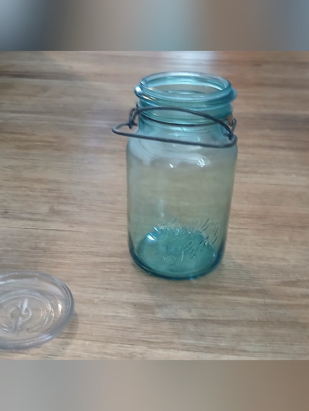 Teal Vintage-Style Glass Mason Jar with Wire Bail